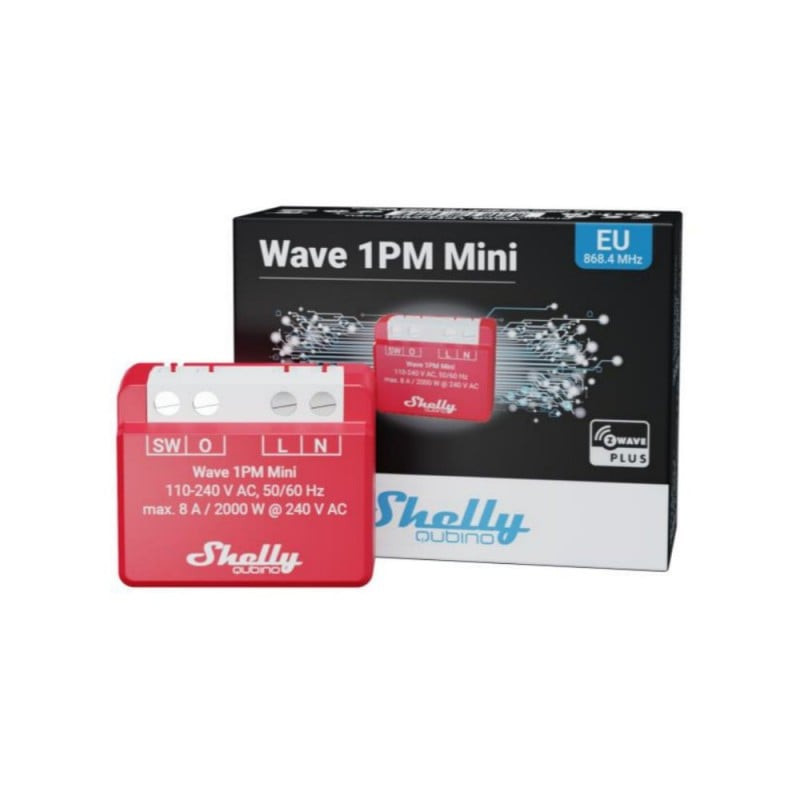 releu inteligent shelly qubino wave 1pm mini, cu masurarea consumul, 1 canal, 8a, z-wave